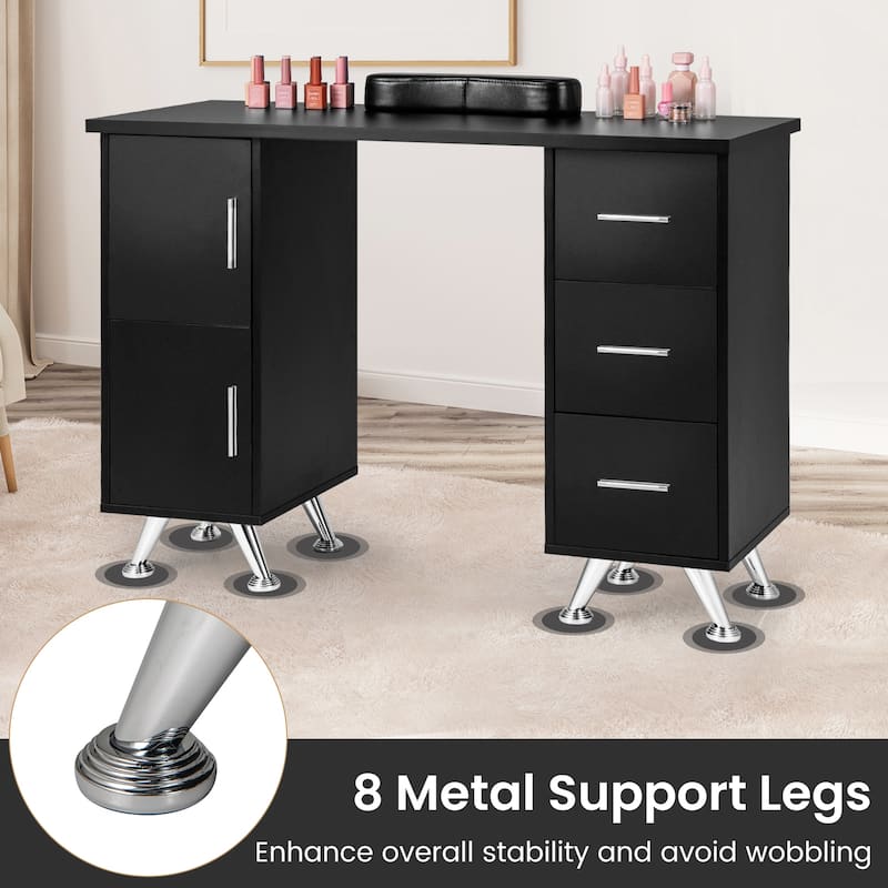Costway Wooden Nail Desk Station with Removable Wrist Rest Metal Legs - See Details