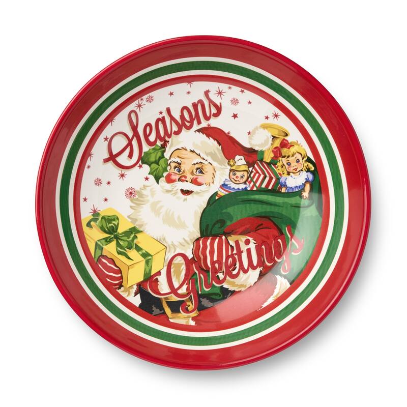 Certifed International Santa's Retro Christmas Serving Bowl 13" x 3" - 13 L x 13 W x 3 H