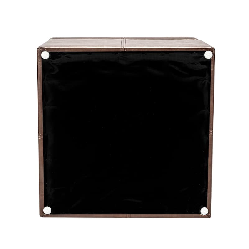 Adeco Bonded Leather Contrast Stitch Square Storage Ottoman Footstool