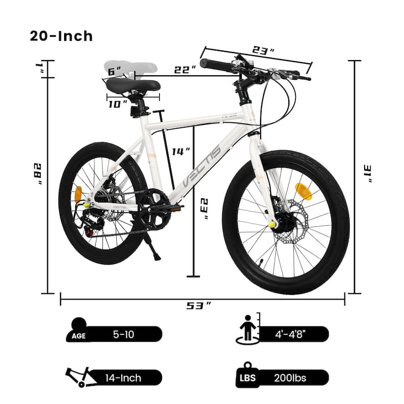 20 Inch Kids Road Bike, Boys & Girls Bicycle Ages 6-12, 7-Speed Steel Frame with Dual Disc Brakes
