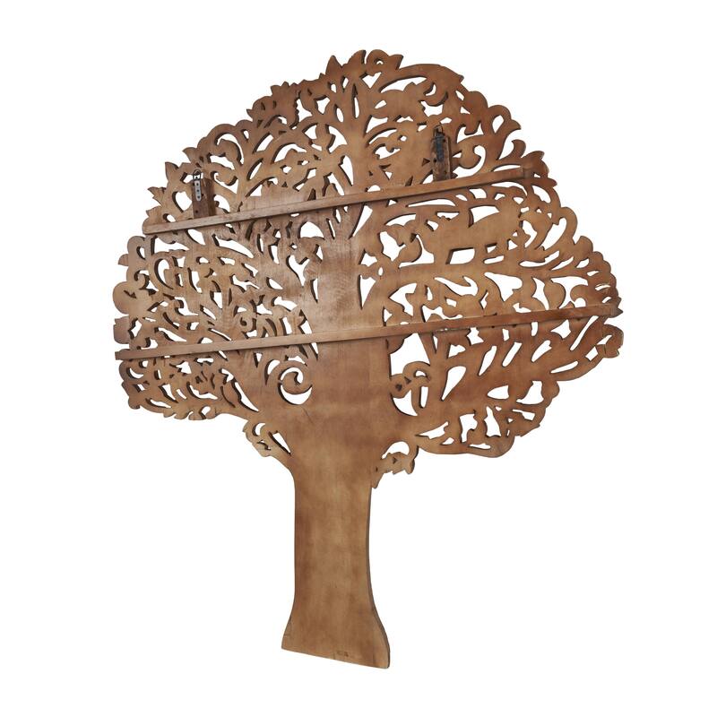 Mango Wood Tree Large Carved Home Wall Decor with Scrollwork - White or Brown - Roche River Decor