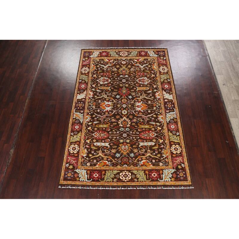 Vegetable Dye Floral Ziegler Wool Area Rug Handmade Oriental Carpet - 6'5" x 9'7"