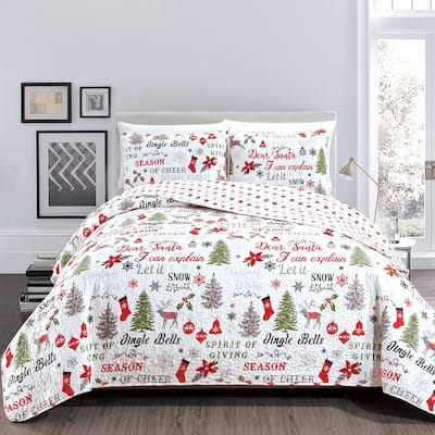 Premium Holiday Printed Microfiber Quilt Set With Shams