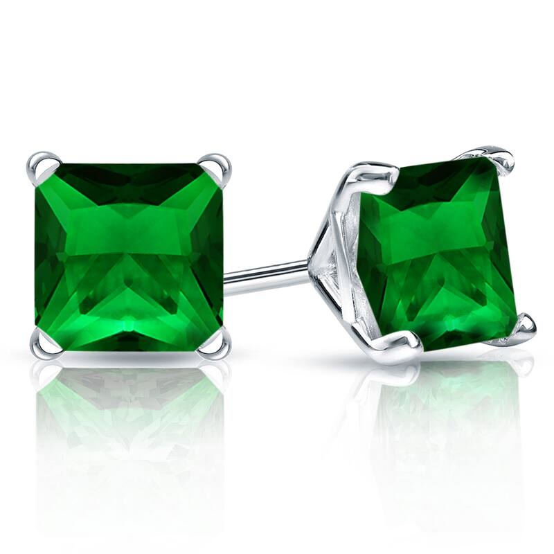Auriya 14k Gold Lab Grown Gemstone Green Emerald Stud Earrings Princess 0.25 to 5.00 ct. tw. 4-Prong Martini Push-Back