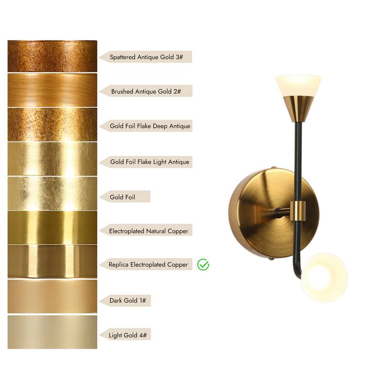 2-Light Modern Contemporary Black Gold LED Wall Sconces Bathroom Vanity Lights with Acrylic Shades - 4.7" L x 7.5" W x 11" H