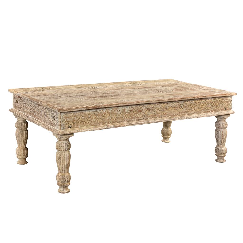 Providence Carved Teak Coffee Table - White