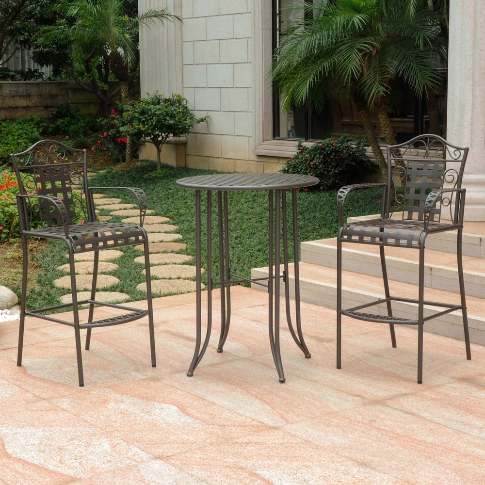 Mandalay 3-Piece Outdoor Iron Bar Bistro Set (Set of 3)