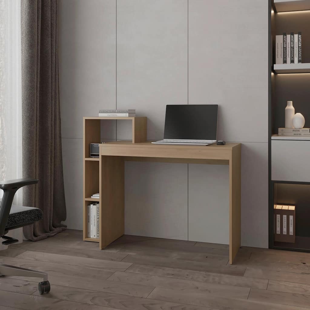 Versatile Natural Oak Computer Desk with Open Storage