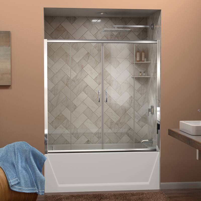 DreamLine Visions 56-60 in. W x 58 in. H Semi-Frameless Sliding Tub Door - 56" - 60" W - Chrome Finish