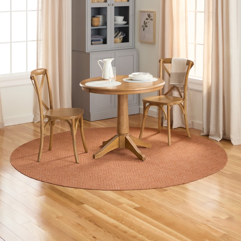 TOWN & COUNTRY BASICS Pax Herringbone Textured Solid Machine Washable Area Rug Rust - 7'10"x7'10" Round