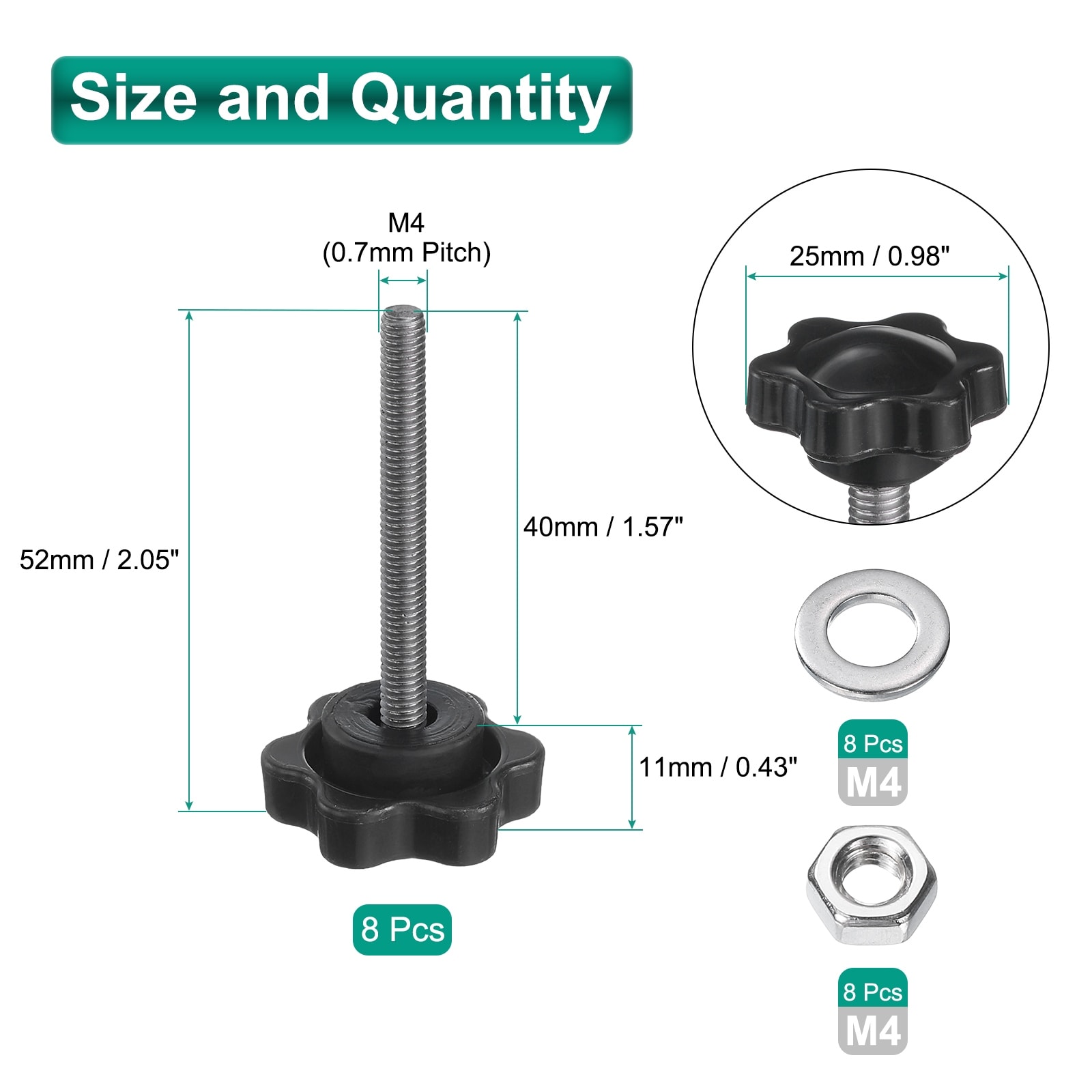 Star Knobs Stainless Steel Stud Star Head Nuts Washers - Black