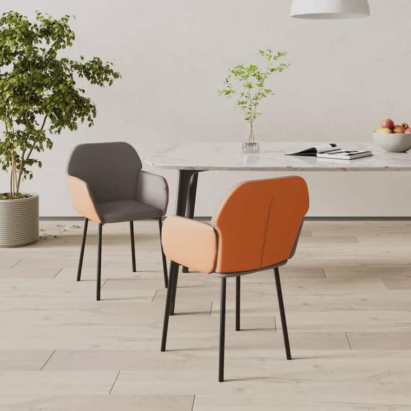 vidaXL Dining Chairs 2 Pcs Accent Upholstered Chair Fabric and Faux Leather - 21.3" x 23.2" x 29.9" - Dark gray