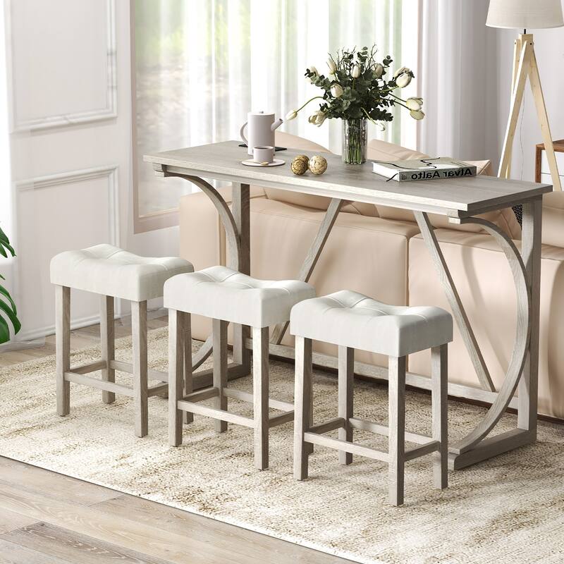 Gymax 4-Piece Bar Table Set w/ Power Outlet Counter Height Bistro