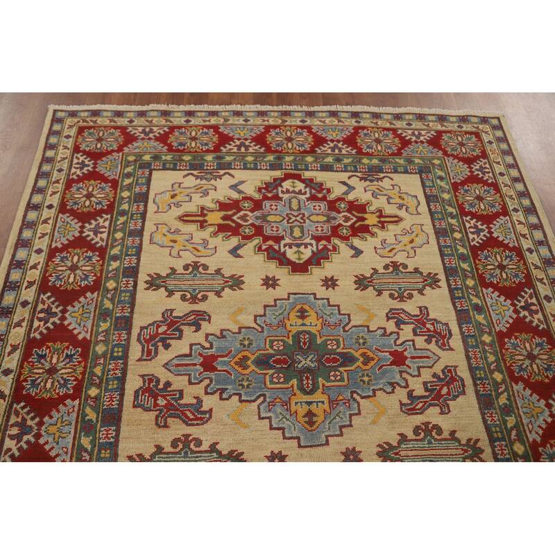Kazak Area Rug Handmade Oriental Yellow Wool Carpet - 5'2" x 6'7"