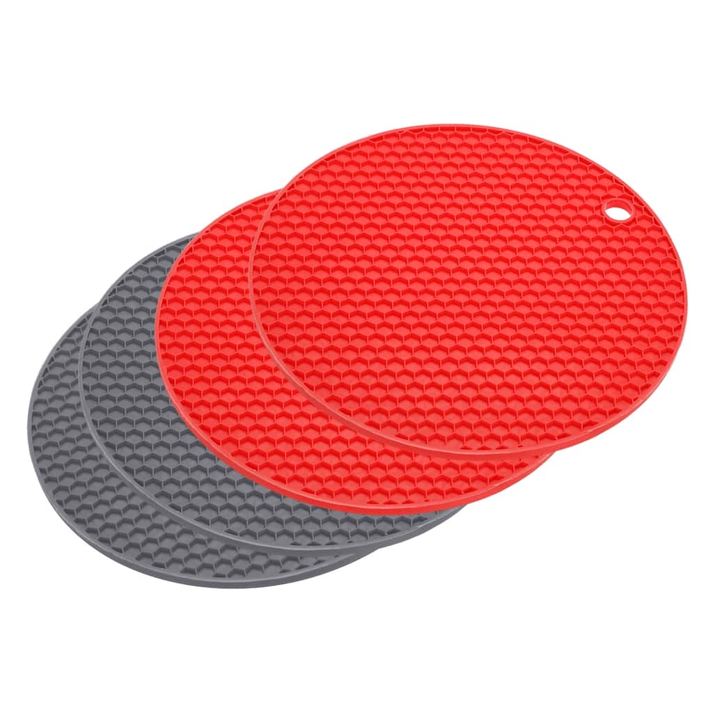 4pcs Silicone Trivet Mat Heat Resistant Pot Holder Hot Pads - Dark Grey+Red