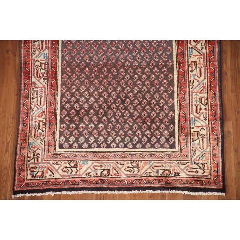 Hand Knotted Oriental 100% Wool Carpet Traditional All-Over Greys & Charcoal Botemir Runner Rug - 10' 4'' X 3' 4''