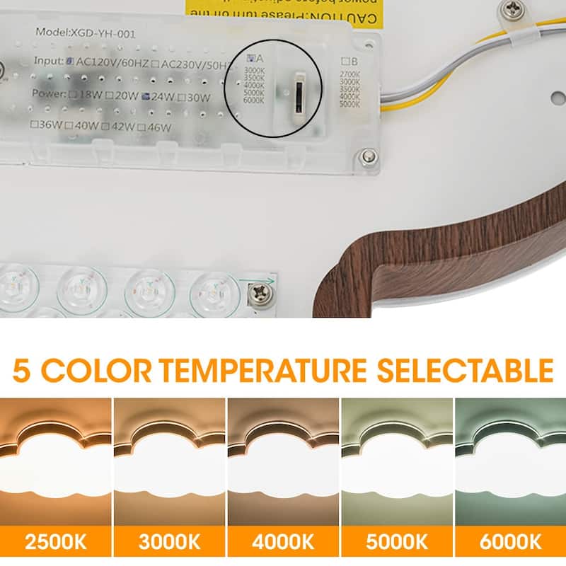 Walnut Wood Grain 5CCT Dimmable LED Cloud Kids Flush Mount - 21.9 Inches