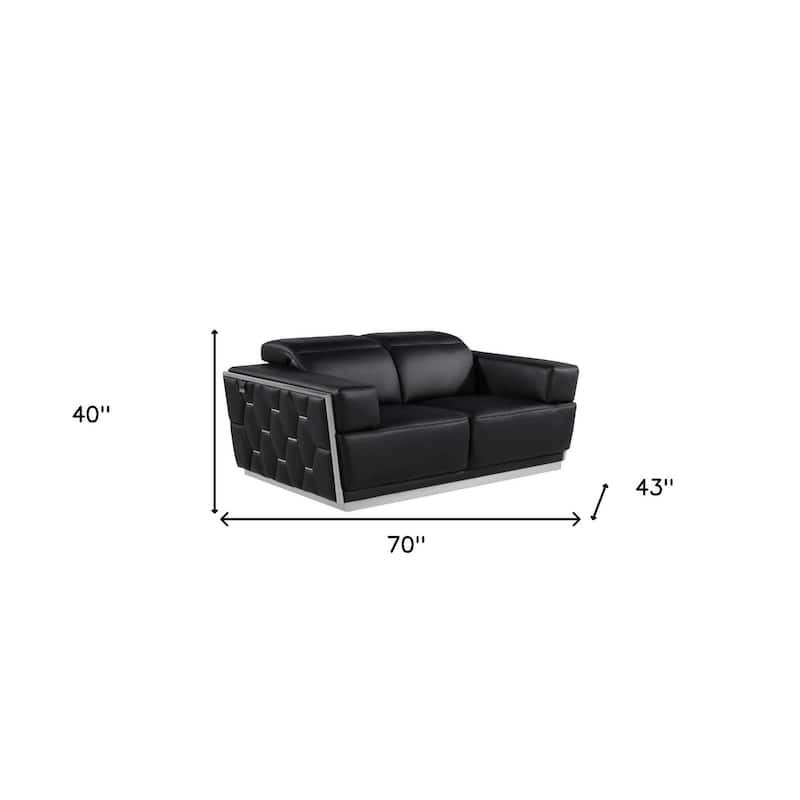 HomeRoots 70" Black And Silver Italian Leather Loveseat
