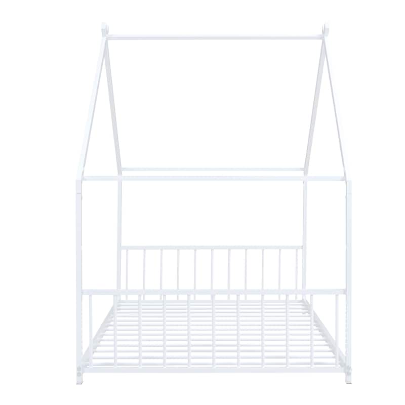 Metal House Bed with Roof, Fence, and Back