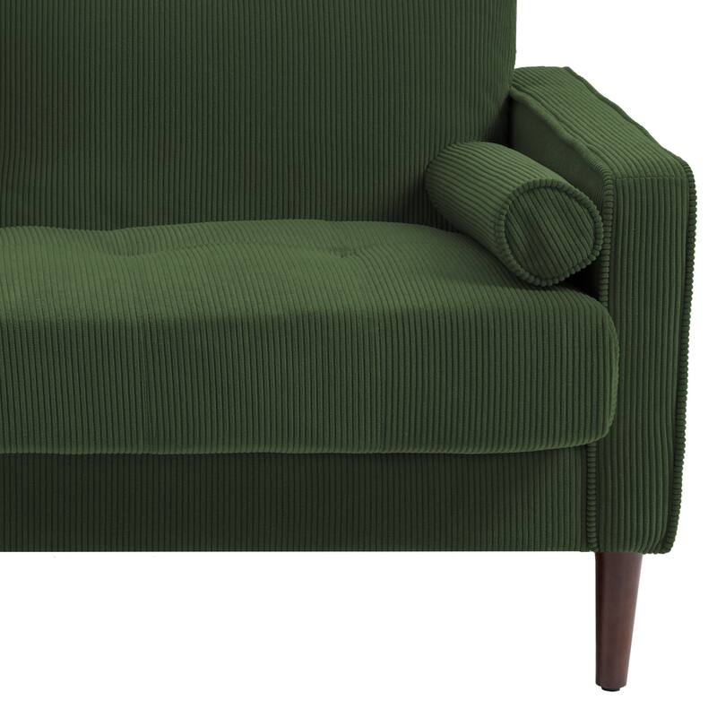 62" Wide Corduroy Button Tufted Sofa Couch with Armrest Pillow
