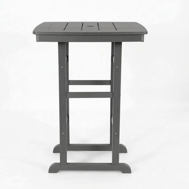 HDPE Bar-Height Outdoor Patio Pub Table, 42.1" Square High Top Bistro Table with Umbrella Hole, Weather-Resistant Slatted Top
