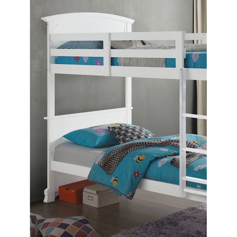 Transitional Twin Full Bunk Bed with White Finish and Plank Design