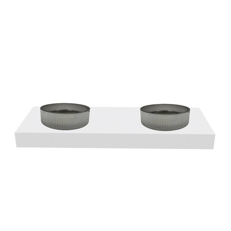 Cowrie 16" & 14" Round Decorative Crystal Vessel Sinks With White Base - 60"Countertop - 16"LightBlack