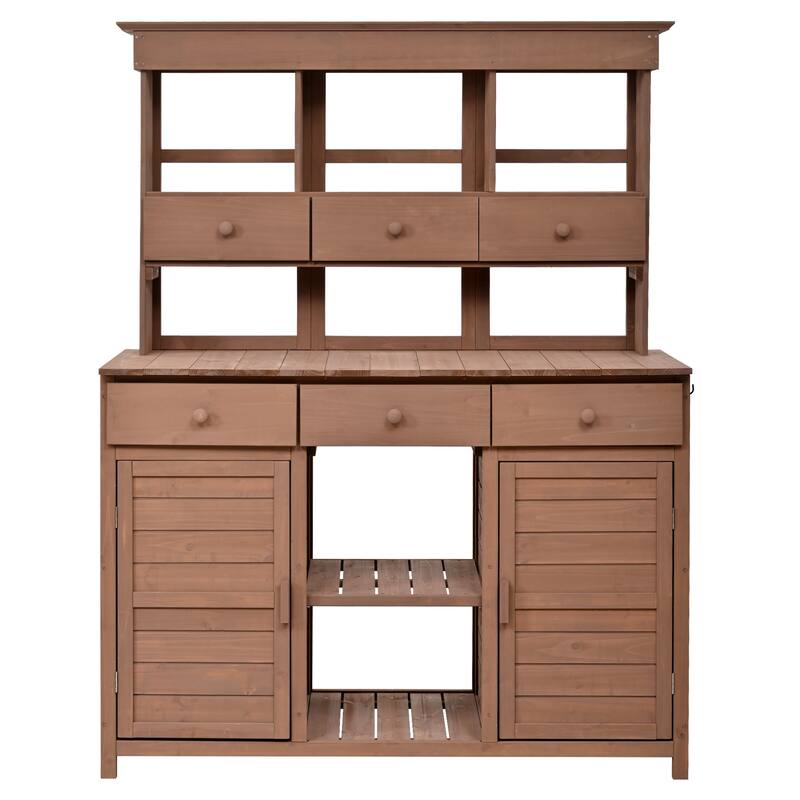 65.7'' H Tall Garden Potting Bench Table with Hutch Patio Storage Workstation for Mudroom Doorway