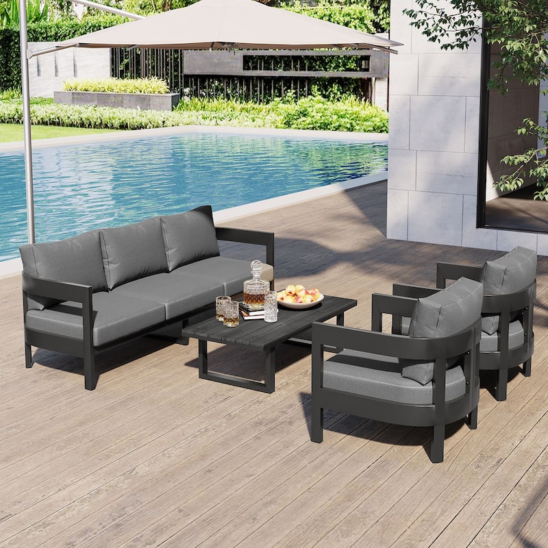 High-Quality Outdoor Seating Set with Thick Cushions - Grey
