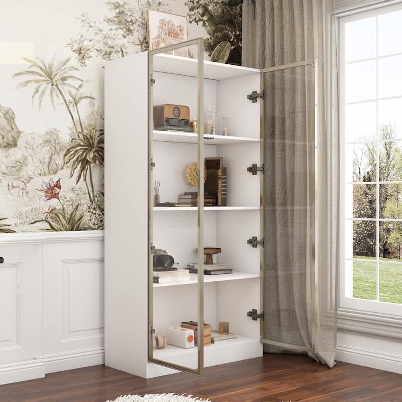 63"Hx31.5"W Lighted Display Cabinet with Glass Doors Bookshelf Buffet