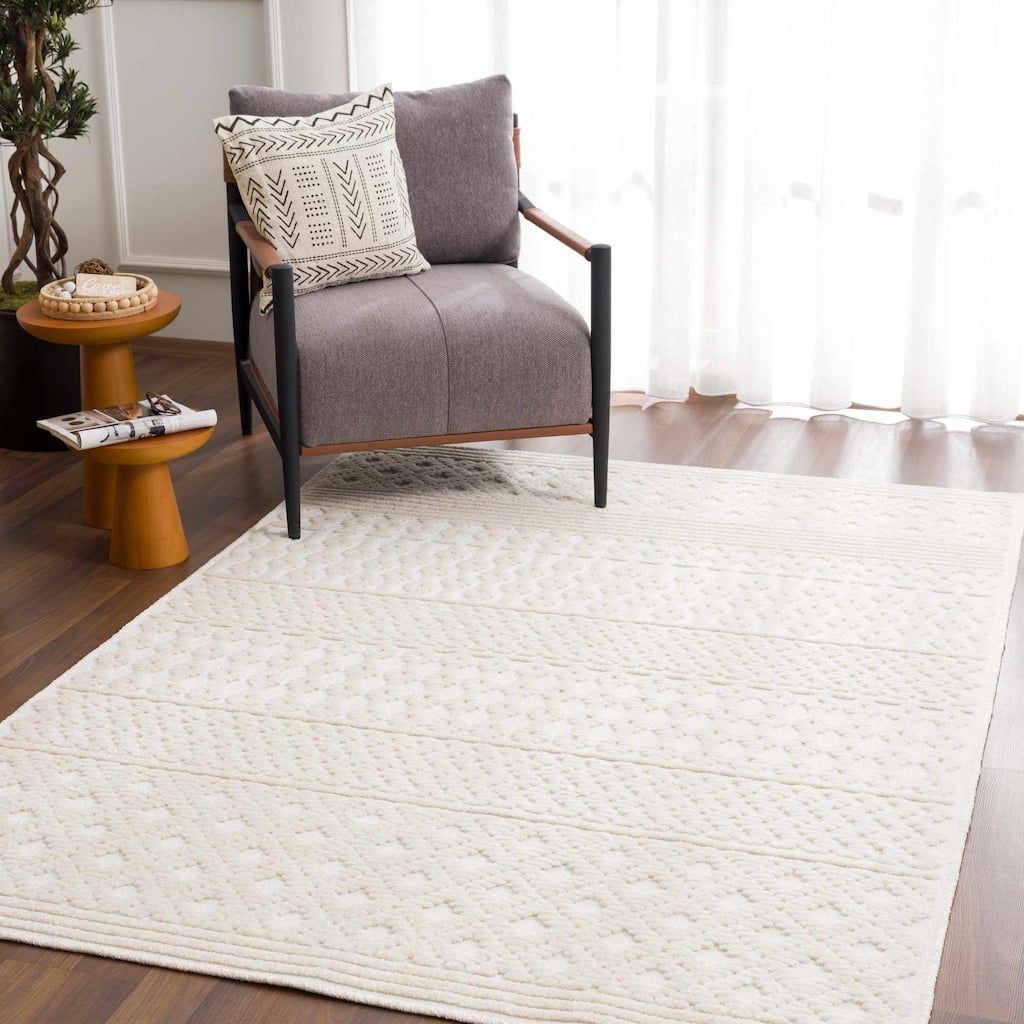 Hauteloom Drago Hallway, Kitchen Machine Washable Runner Rug - White, Off White - 2'7" x 7'2"
