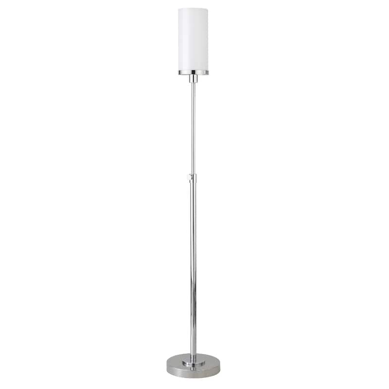 Metal Torchiere Floor Lamp with Drum and Cylinder Shade and Foot Switch - 11” x 11” x 66” (D x W x H) - White-Nickel
