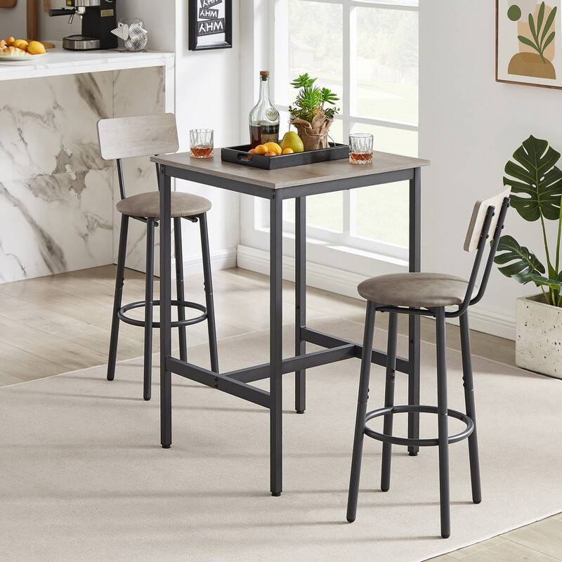 Eureka Industrial Bar Table Set, 3-Piece Dining Table and PU Upholstered Stools Set, Small Counter Height Pub Bistro Table Set