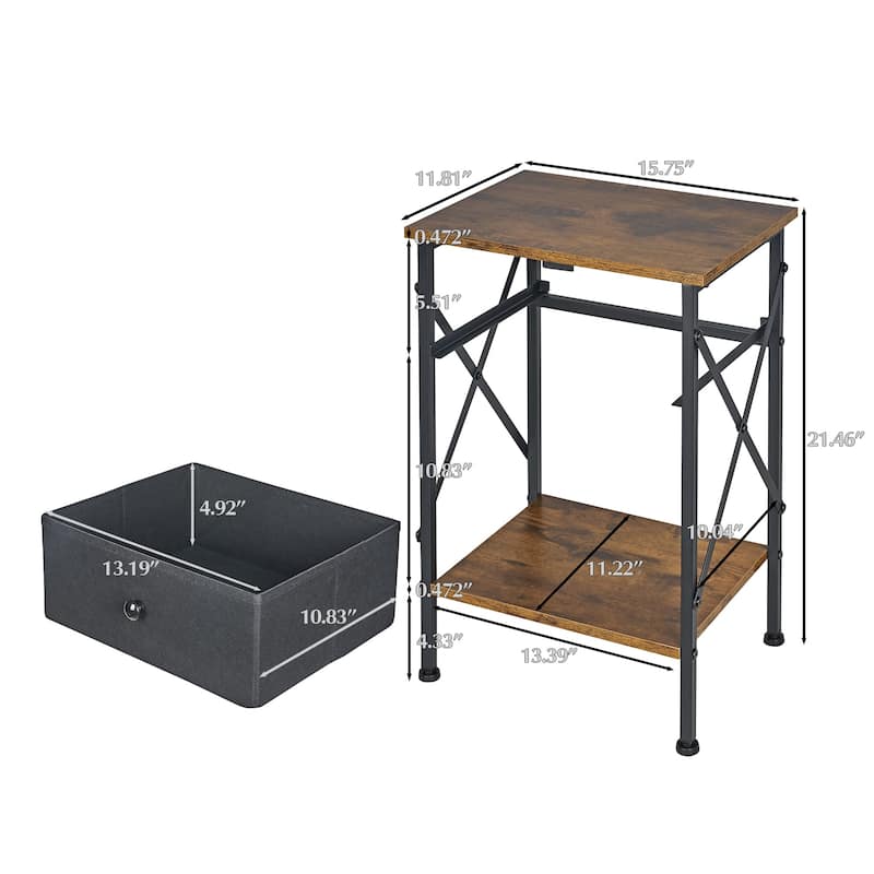 Javlergo 2 Pack X Frame Nightstand with Removable Fabric Drawer Easy to Clean Multifunctional End Table with Open Shelf