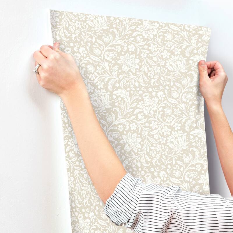Chris Loves Julia x A-Street Prints Hague Beige Floral Trail Wallpaper
