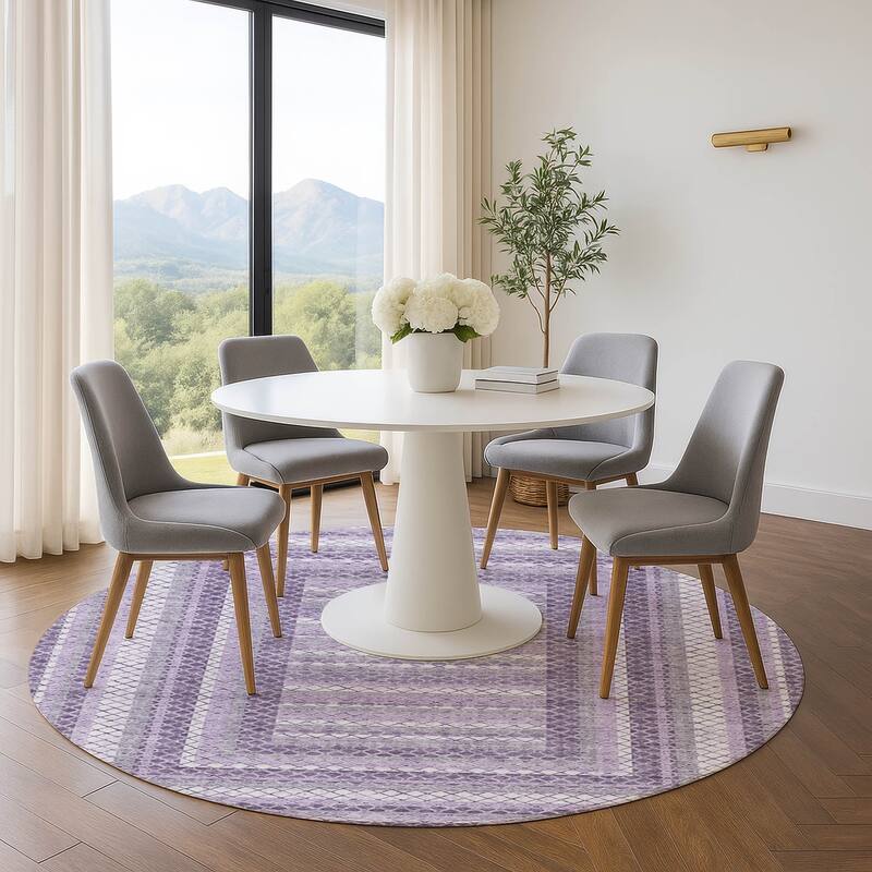 Premium Washable Super Soft Modern Borders Mayfield Rug - Lavender - 8' x 8'