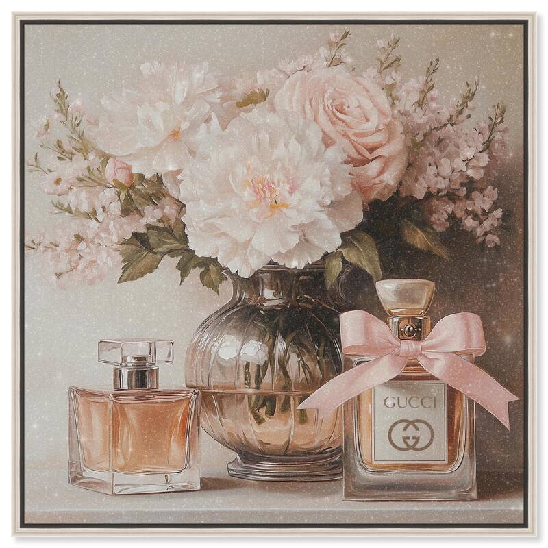 Peach Perfume Flowers in Vase Canvas by Art Remedy - Silver - 12" x 12"