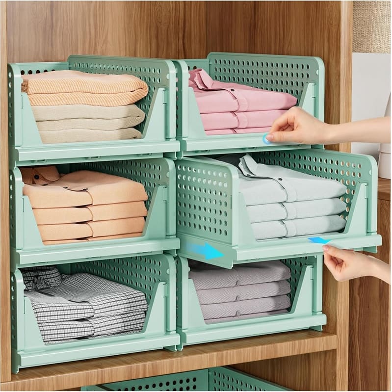 5 Pack Stackable Closet Storage Basket