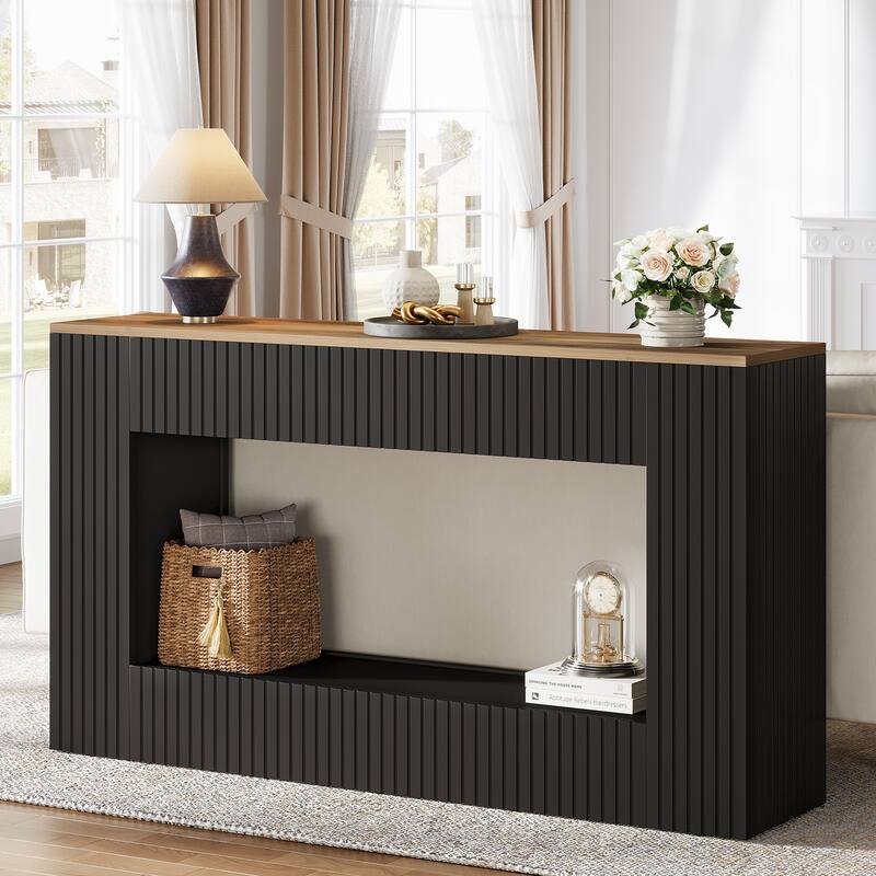 55-Inch Modern Console Table with Storage, 2-Tier Narrow Long Sofa Table Behind Couch Table for Entryway