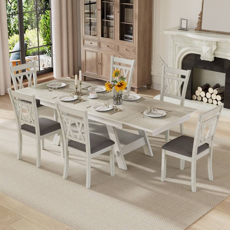 Javlergo Dining Table and Chairs Set for 4-6 Persons Extendable Kitchen Dining Room Table Set - 7-Piece Sets - Grey