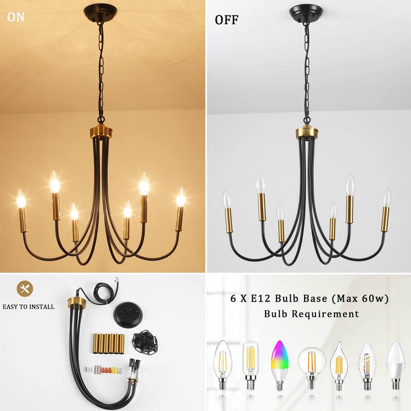 6-Light 23.62 in. Classic Chandelier for Kitchen Living Room