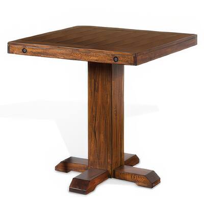 Reggie Bar Table, Adjustable Pedestal Base, 36 Inch Square Top, Brown