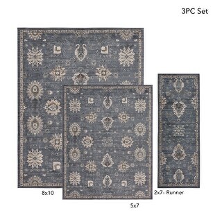 Gertmenian Hurston 3PC Traditional Medallion Area Rug Set, 2x7, 5x7, and 8x10 - 3PC Set