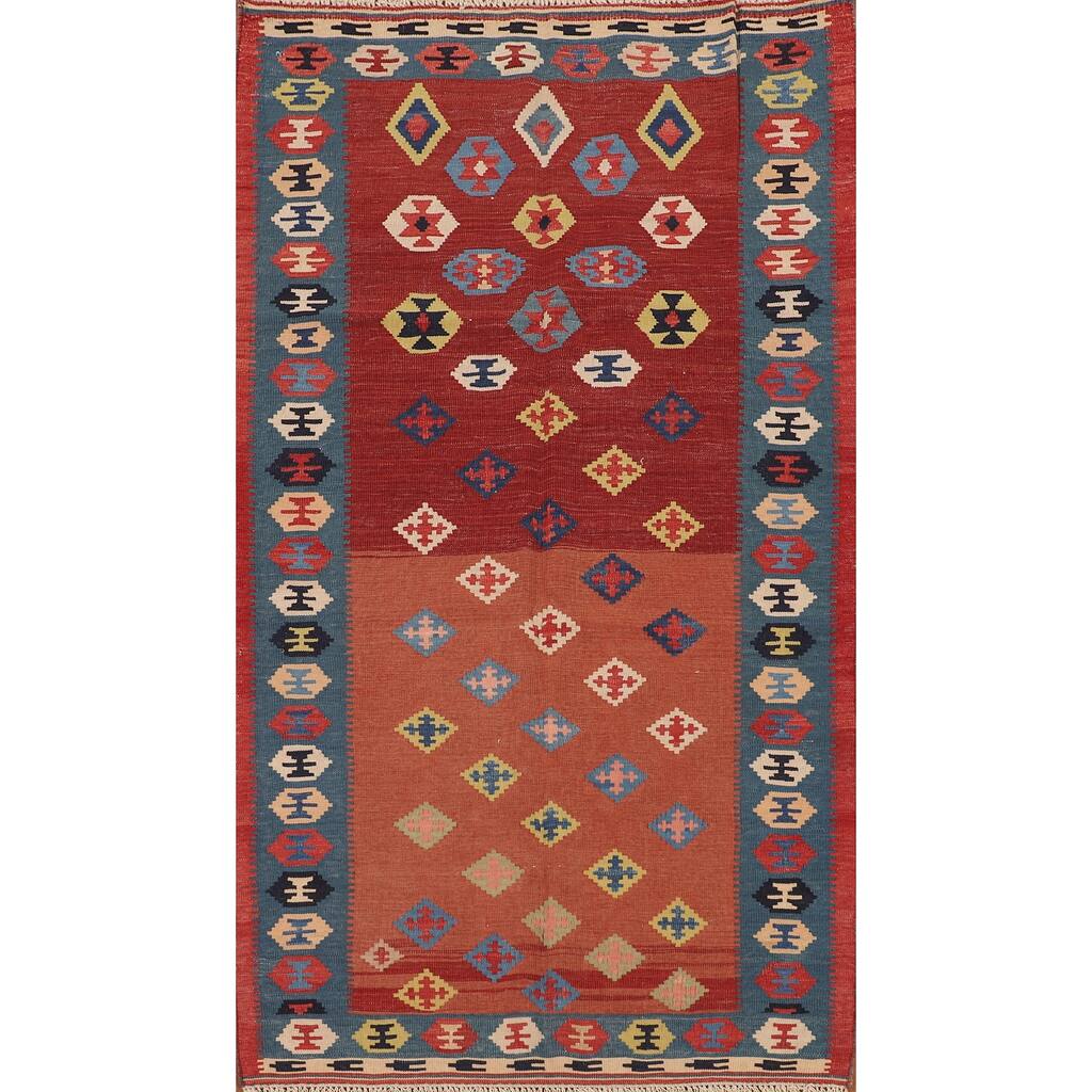 Vegetable Dye Kilim Qashqai Persian Foyer Rug Hand-Woven Wool Carpet - 3'4"x 5'11"