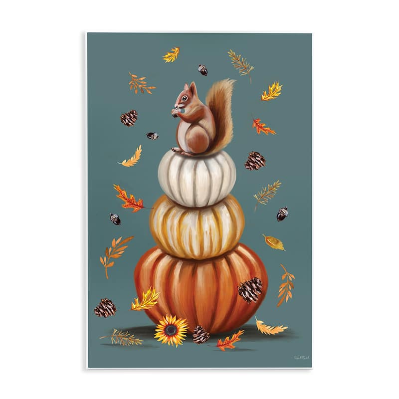 Stupell Squirrel Atop Pumpkin Stack Wall Plaque Art Design By Elizabeth Tyndall - 13 x 19