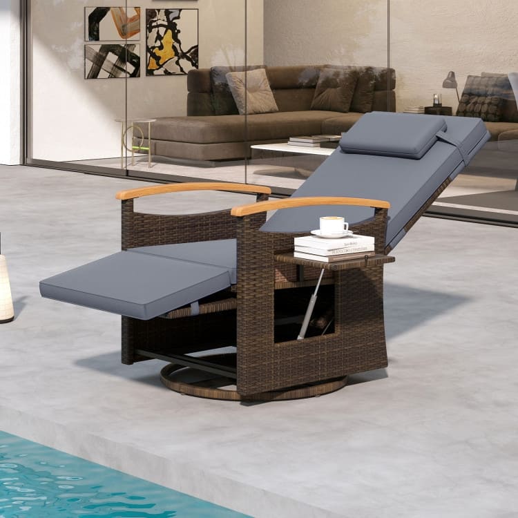Patio Rattan 360° Swivel Recliner Chair with Adjustable Backrest and Footrest - 31”-54” x 32.5” x 41.5”-31” (L x W x H)