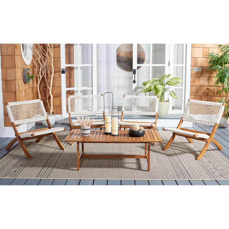 SAFAVIEH Outdoor Almine 5-Piece Acacia Wood Coffee Set - 24Wx45Dx28H