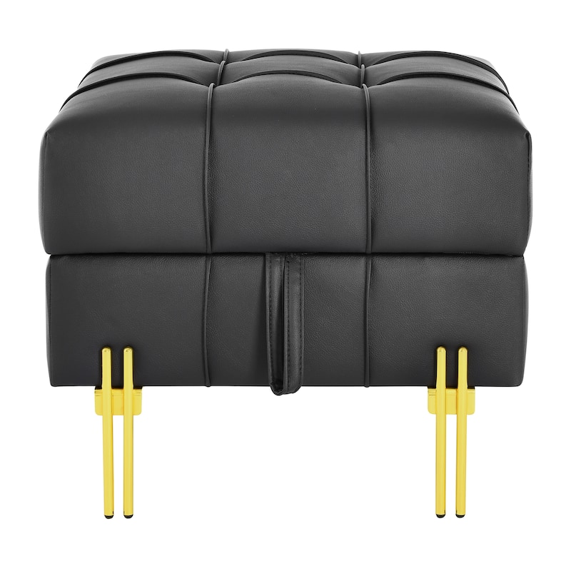22 inches Anti-scratch Leather Storage Ottoman, Pet Friendly Entryway Bench with Golden Stainless Steel Legs