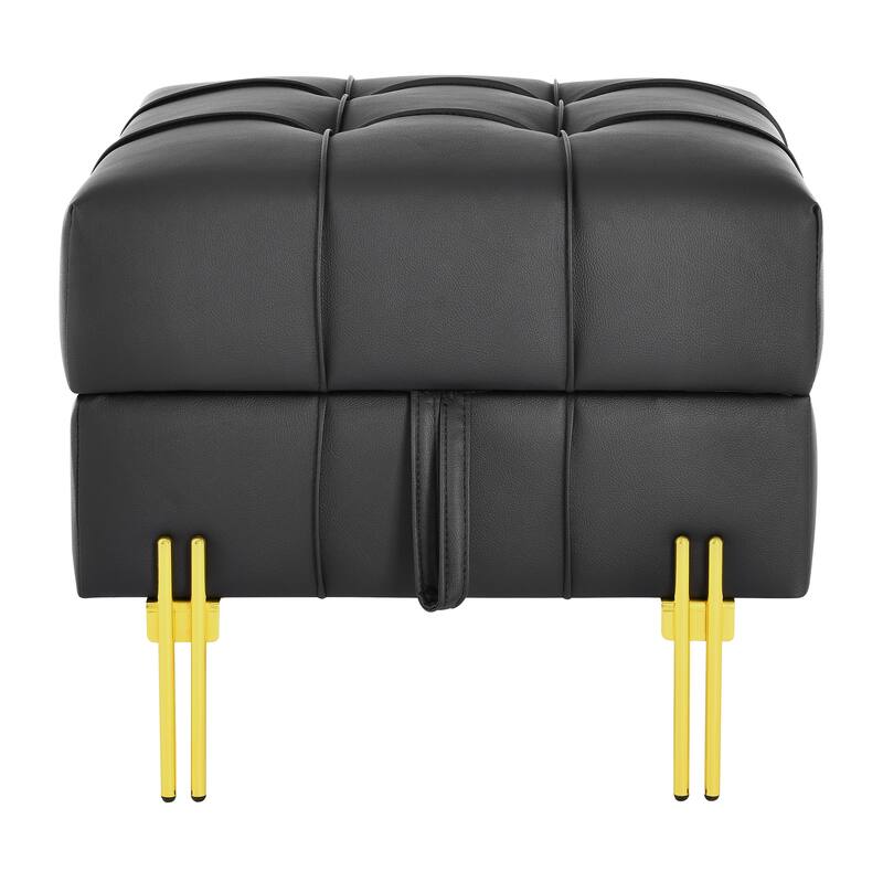 Anti-scratch Leather Storage Ottoman with Golden Stainless Steel Legs