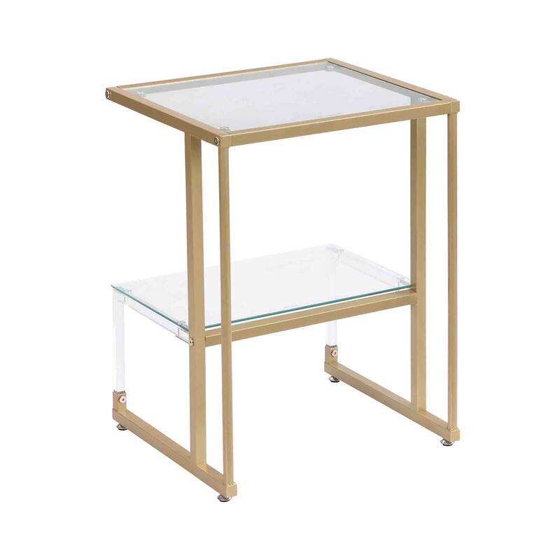 Grondin Contemporary Style 2-Tier End Table Sofa Side Table with Tempered Glass Shelves and Metal Frame